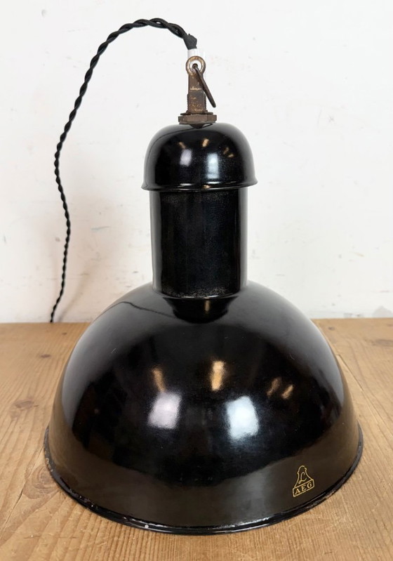 Image 1 of Black Enamel Industrial Pendant Lamp from AEG, 1930s