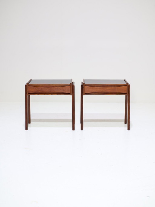 Set di comodini Arne Vodder in teak vetro nero danese vintage