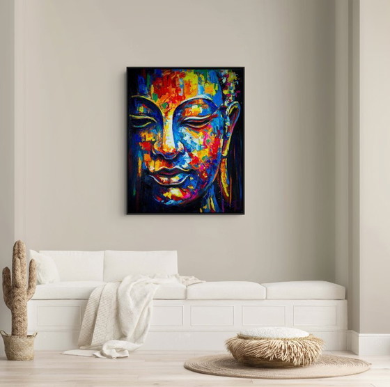 Image 1 of Unique hand-painted Buddha painting "Colorful Calm" – Seksak Jaichumchen – 80 × 100 cm