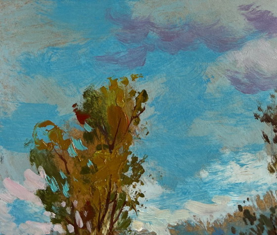 Image 1 of Origineel olieverfschilderij: Zomers boslandschap. Regen komt eraan.