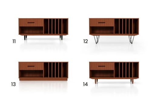 Turntable and vinyl cabinet stained teak T-S12