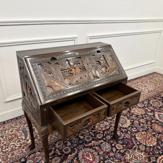 Scrittoio asiatico antico con intagli – Scrivanie, Wood (photo 10 of 12)