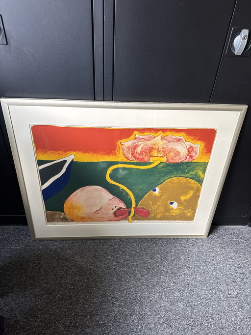 Abstracte meerkleurig werk ingelijst