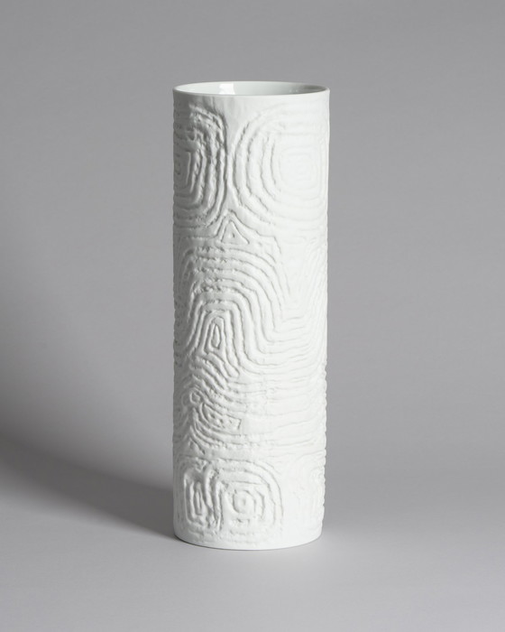 Image 1 of M. Freyer & W. Schreib Rosenthal Bisque Porcelain Vase Duo Op Art Relief 70s XL & L