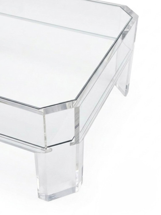 Image 1 of Table Basse Vintage en Plexiglas et Double Plateau en Verre - Signée Marc Micoud (Années 70/80)
