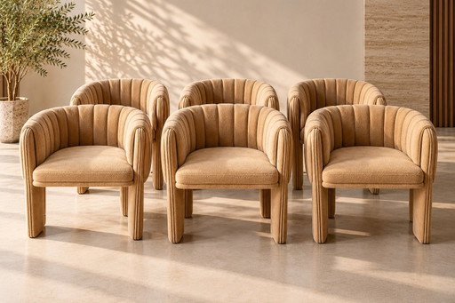 Set von 6 Elenora Sessel – Beige Bouclé