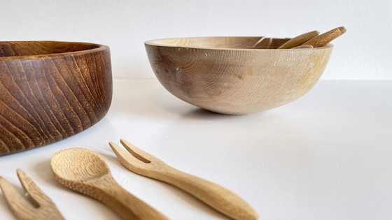 Image 1 of Set di 3 ciotole + 12 mini posate in legno e teak