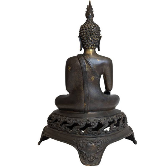 Large Vintage Bronze Thai Buddha Statue - 45cm Sukhothai Style – Sculpture (photo 4 of 10)