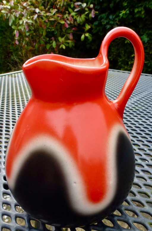 Vintage Jug / Vase by BIHL, Orange - Brown - White Airbrushed.