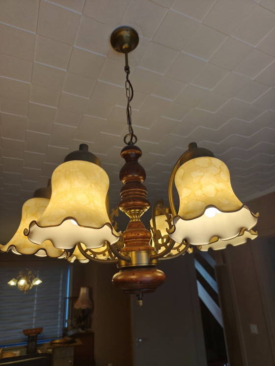 Lustre vintage à 6 bras – Luminaires, Verre, Métal (photo 7 of 7)