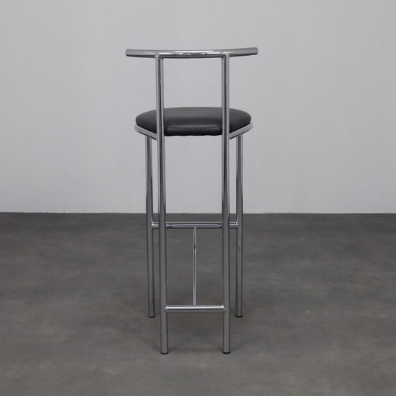 Image 1 of Satz von 4 postmodernen Barhockern in Chrom, 1990er Jahre