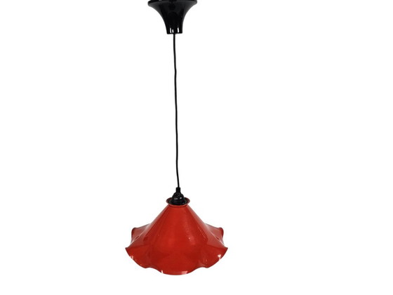 Lampe suspendue vintage « Tulipe » en émail et métal, années 80 – Suspensions, Metal (photo 6 of 7)