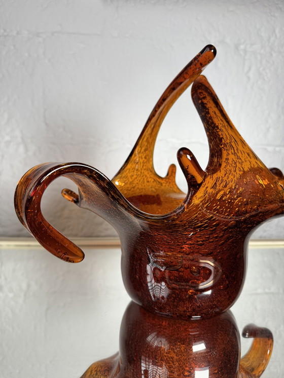 Image 1 of Taschenentleerer aus bernsteinfarbenem Blasenglas aus den 60er Jahren