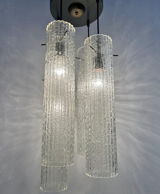 Image 1 of Lampada a sospensione vintage in vetro italiano con cilindri