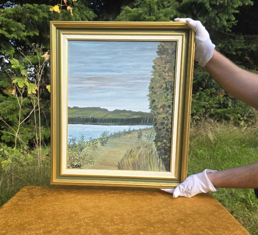 Original französisches Seine-Flusslandschaft Ölgemälde