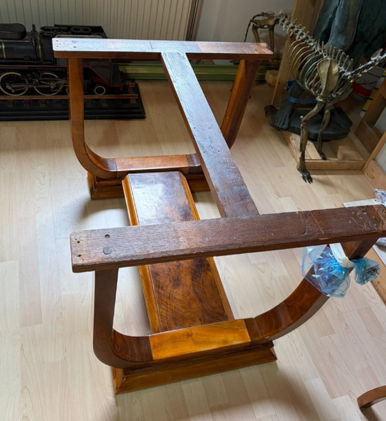 Beautiful Art Deco Dining Table with 6 newly upholstered chairs, Dining set, Wood, Brown (photo 2 of 5)