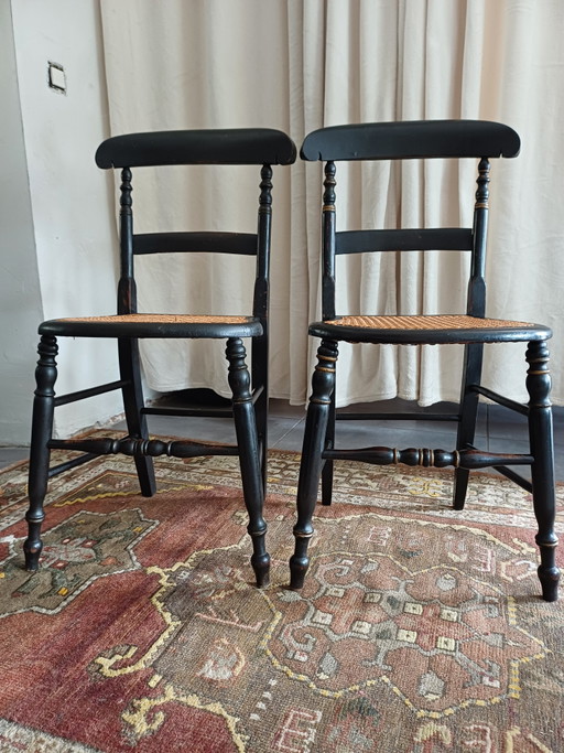 Série de 4 chaises basses de nourrice de style Napoléon III – Cannage d'origine parfait