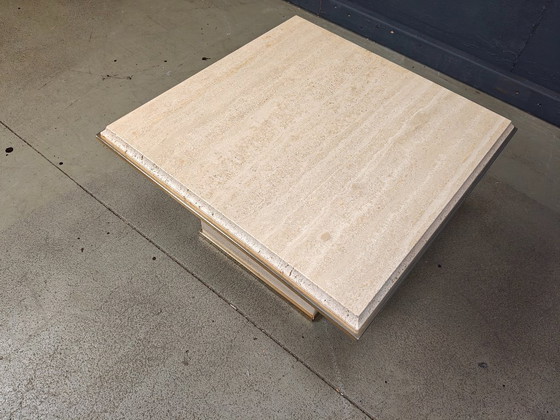 Image 1 of Tavolino vintage in travertino e ottone di Fedam, anni '70