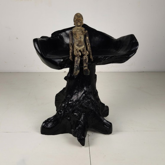 Image 1 of Sedia nera in ceppo d'albero di metà secolo