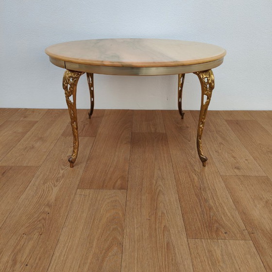 Image 1 of Vintage Round Marble Coffee Table, Coffee Table with brass base and marble top