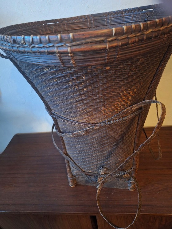 Image 1 of Antique Laos Khmu Tribal Hand Woven Carrying Basket