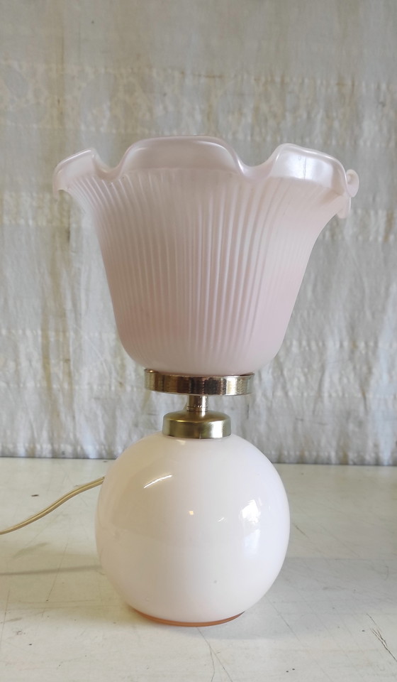 Image 1 of Table lamp in pink opaline glass - mid-20th century