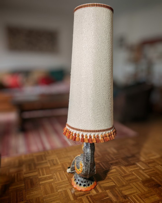 Image 1 of Vlammende aardewerklamp - Zoomorfe sculptuur - Accolay Pottery