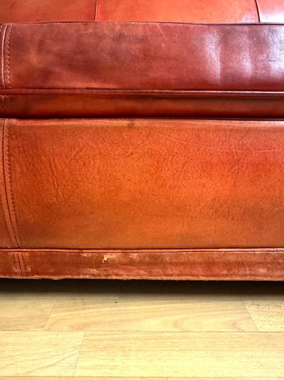 Image 1 of Brocantique Jacques Adnet Art Deco Set: Leren bank, fauteuil en poef