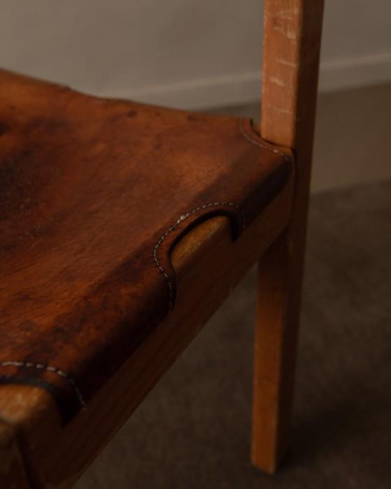 Image 1 of Sedia vintage Maison Regain in olmo e pelle color cognac, Francia anni '70