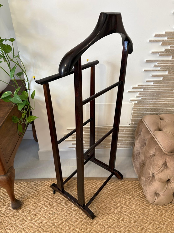 Image 1 of Mid century rustic Valet stand vintage appendiabiti dress rack wooden clothes design dressboy italian organizer servomuto gentle