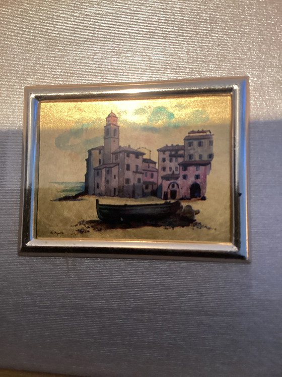 Duo set Certified Vintage Italian Miniatures on 23K Gold Leaf., Art, Glass, Brown (photo 6 of 8)