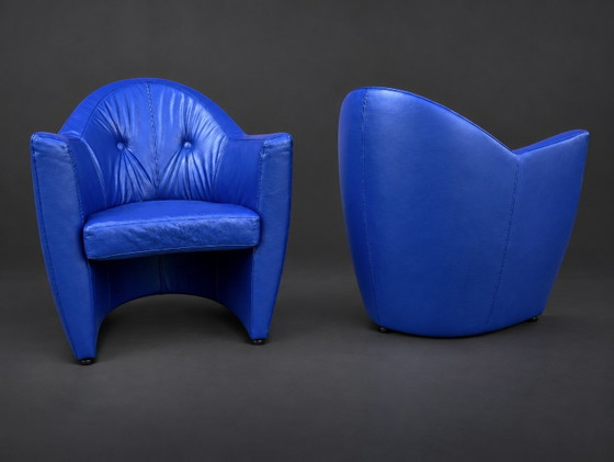 2x Leolux Carabita Fauteuils cuir bleu cobalt (photo 2 sur 8)