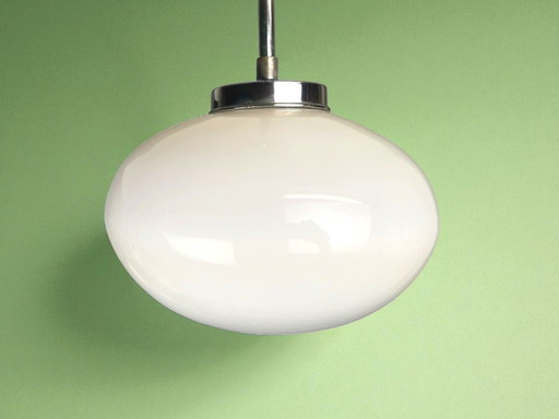 Oval white opaline glass Art Deco hangng lamp