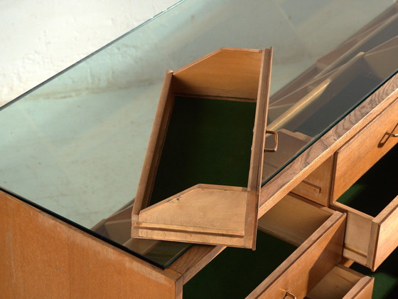 Vintage Twenty-Drawer Counter Chest, Central Europe, circa 1950, Storage cabinet, Glass, Brass, Black (photo 8 of 21)