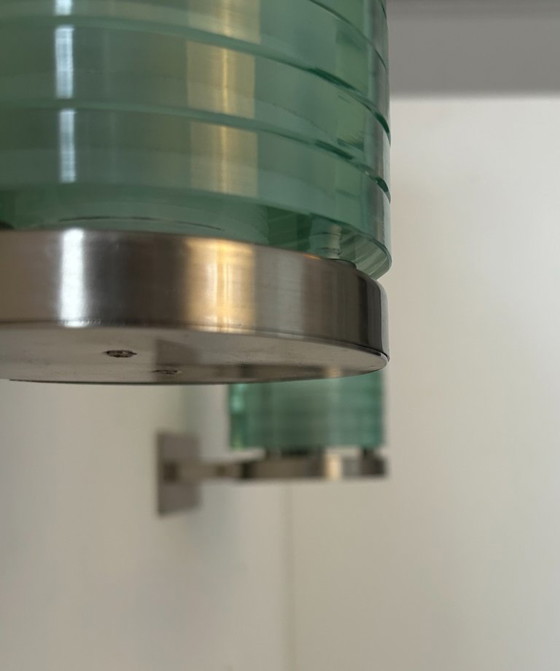 Image 1 of Coppia di lampade da parete vintage postmoderne, in vetro e metallo, Belgio, 1990