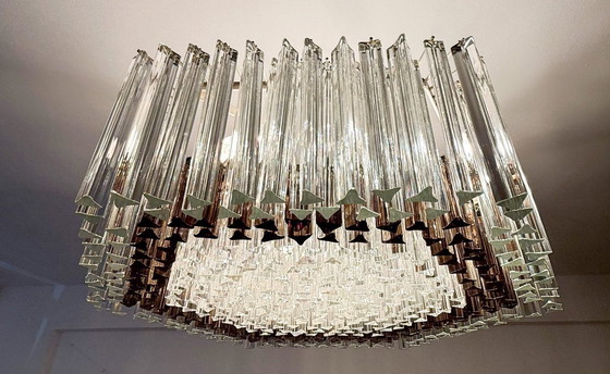 Image 1 of Weelderige kroonluchter van Paolo Venini voor Vivarini, Muranoglas/Prismaglas, Italië, jaren 70, op maat gemaakt