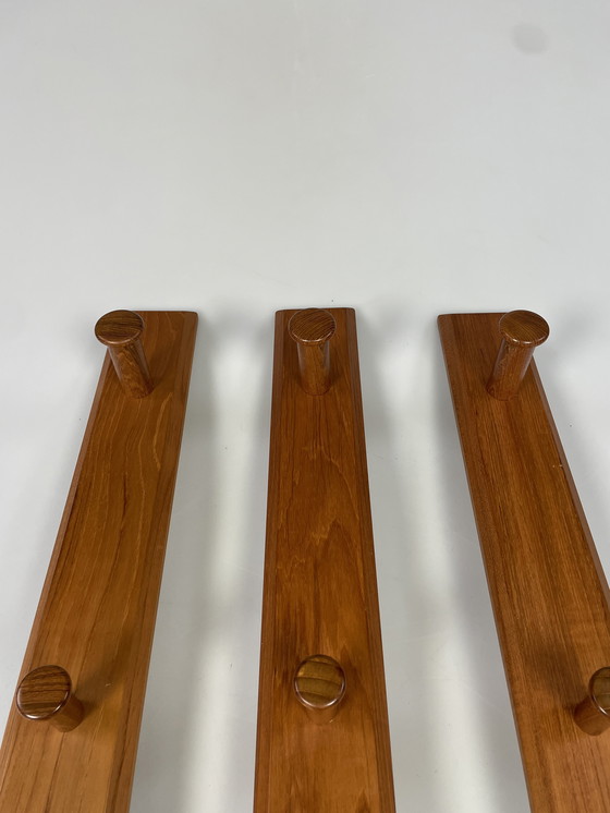 Image 1 of Vintage Teak Wall Coat Rack With Hangers, Aksel Kjersgaard For Odder Mobler, Denmark 1960'S