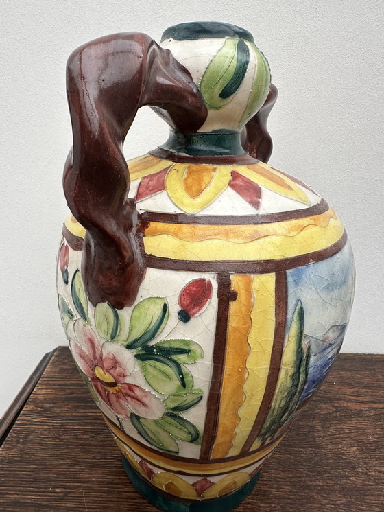 Image 1 of Grande Amphore Italienne en céramique , décor polychrome 