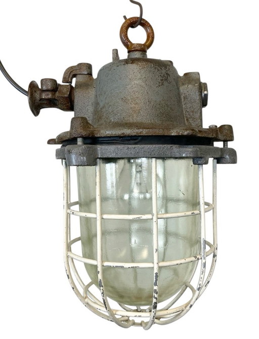 Suspension industrielle en fonte grise, style cage, années 1970