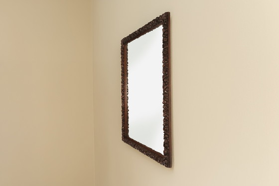 Image 1 of Rare grand miroir ancien en chêne sculpté à la main, de style baroque ou rococo, France vers 1800 1800