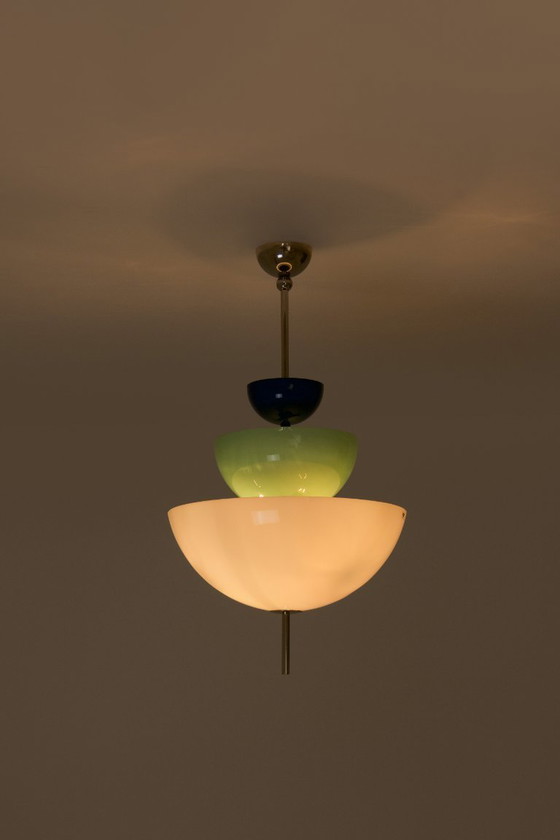 Image 1 of Lámpara de araña/colgante de cristal de Murano estilo Memphis de los años 80, rara - Tre