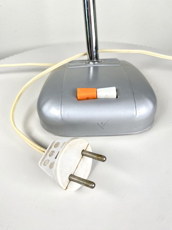 Image 1 of Vintage 1970s Industrial Piano Style Desk/Table Lamp in Grey with a Chrome Gooseneck - Mid-Century Modern Japanese Design