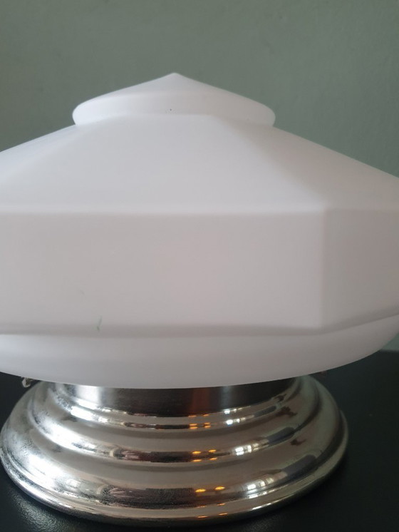 Image 1 of Art Deco ceiling light made of opal glass. Unique shape with a retro design.