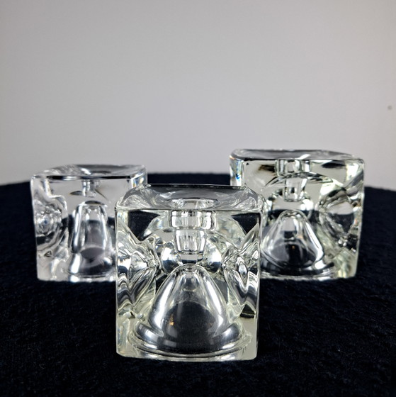3x Candelabri vintage in vetro a cubo Sklo Union Rudolf Jurnikl – Portacandele, Glass (photo 5 of 10)