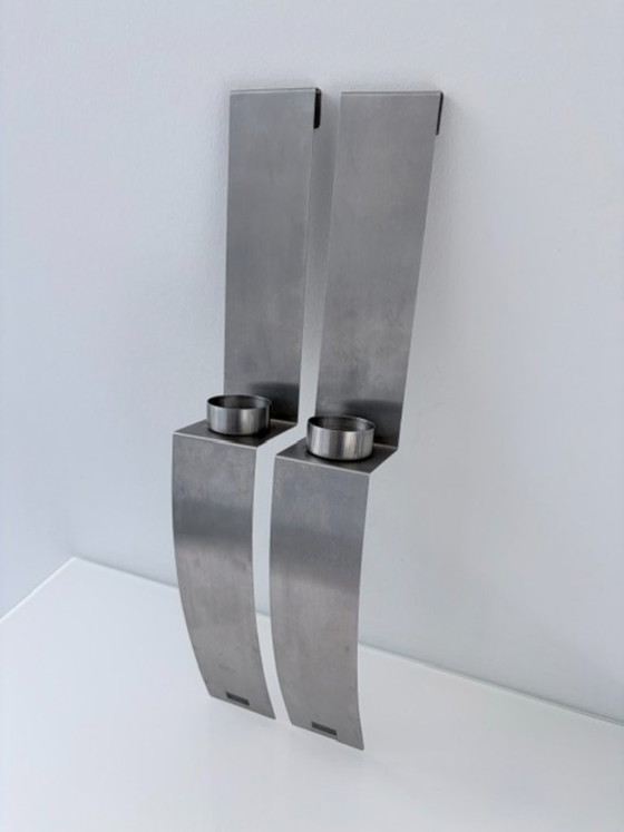 Set van 2 RVS design wandkandelaars 45 cm, Wanddecoratie, Roestvrij staal, Zilver (foto 8 van 15)
