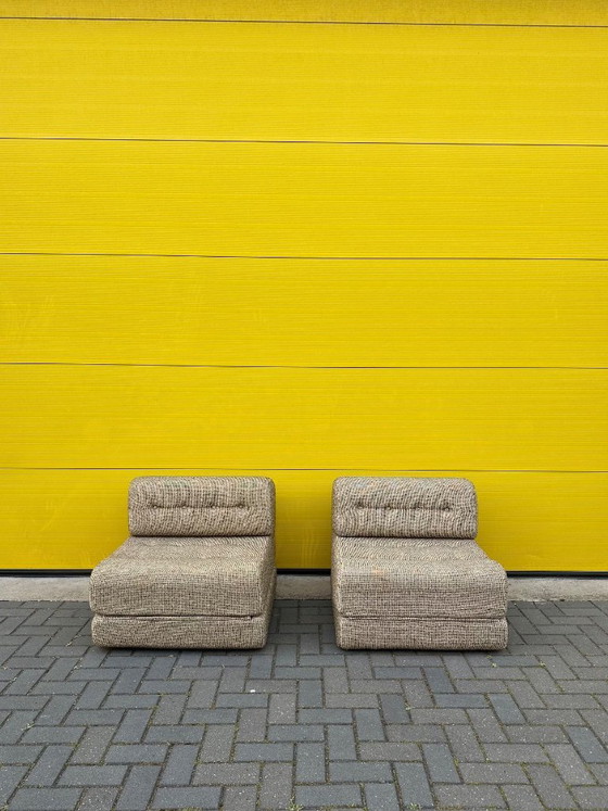 Image 1 of Vintage modular sofa / sofa bed - beige-brown woven fabric