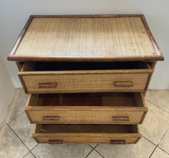 Commode 3 Tiroirs en Rotin Bambou Cannage Vintage Années 70 – Rattan, Wicker (photo 3 of 14)