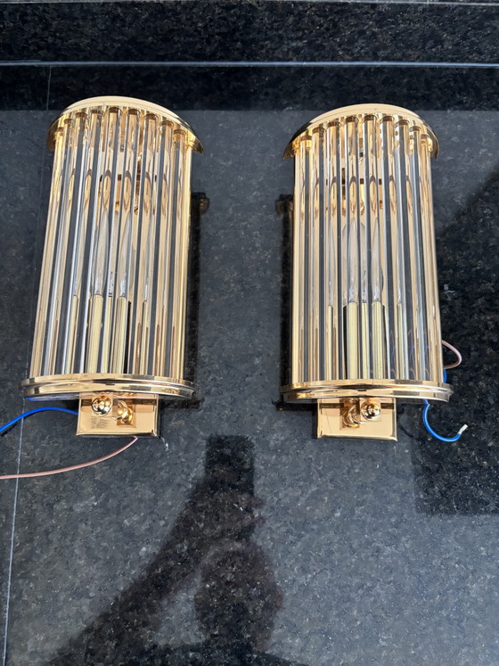Vintage Set Hollywood Regency Wall lights Brass & Glass – Honsel Leuchten (photo 5 of 13)