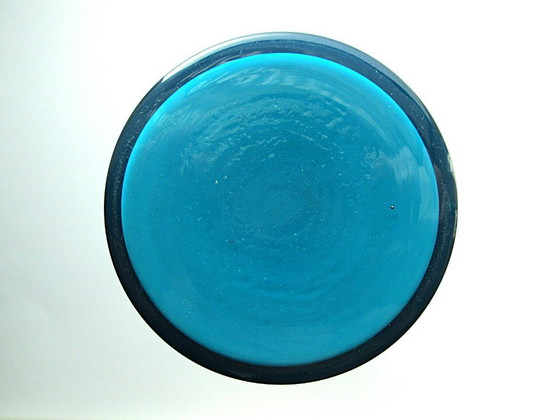 Image 1 of Bleu turquoise/blanc opalin 31,5 cm Vase danois Carnaby design 1968 par Christer Holmgren pour Holmegaard