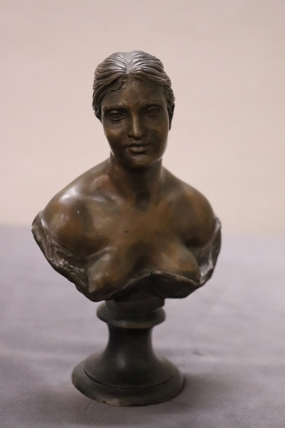 Image 1 of Small Bust of a Young Woman in Bronze, Italy, Signed Gemito